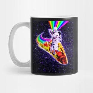 Rainbow Laser Eyes Galaxy Cat Riding Taco Mug